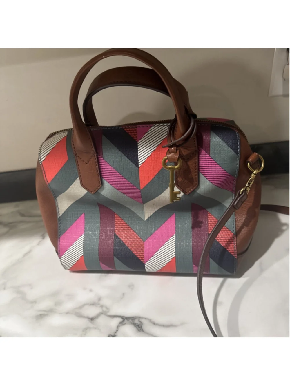 FOSSIL FIONA CHEVRON MULTI-COLOR SATCHEL CROSSBODY Purse Bag Read